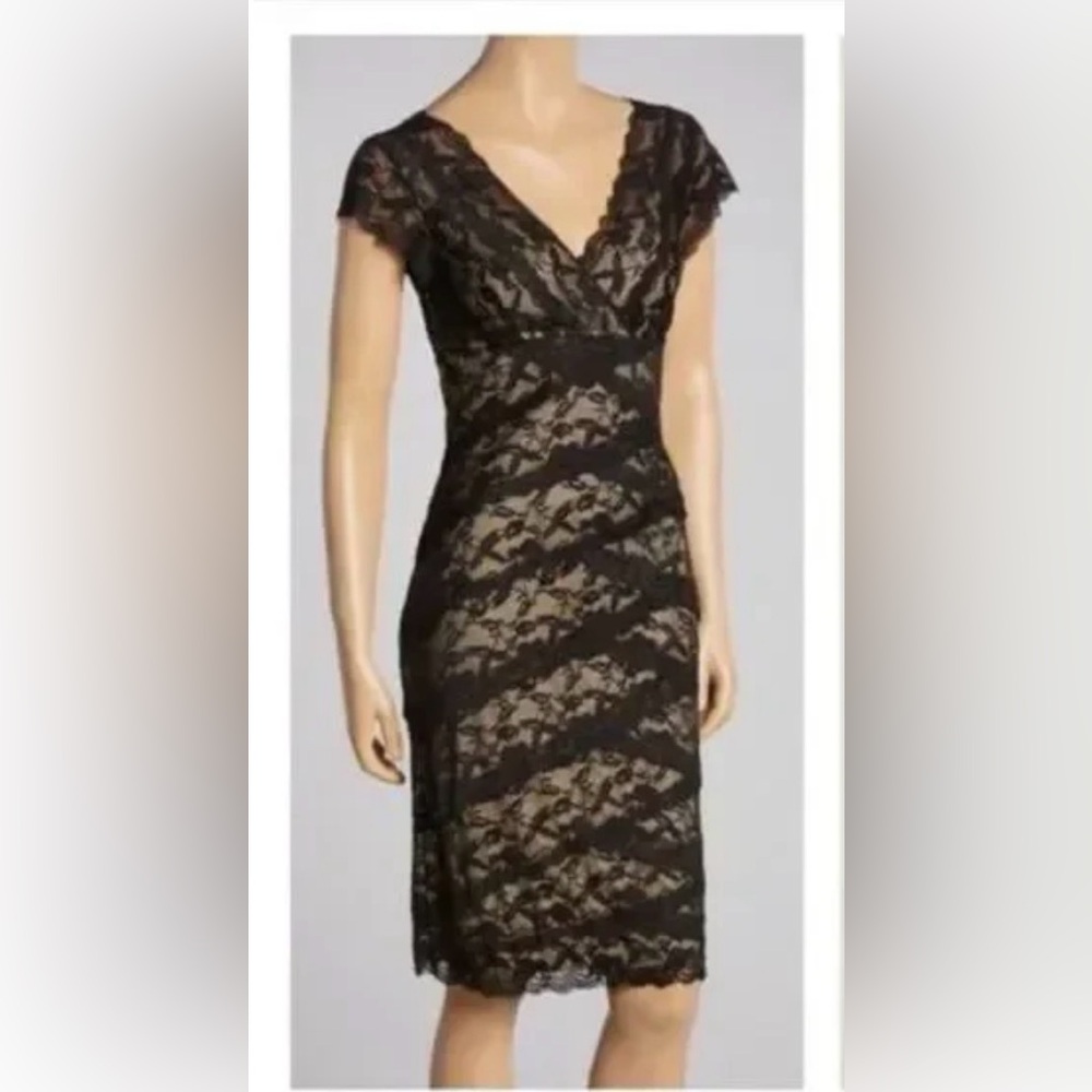 Marina Black & Nude Lace Cocktail Dress